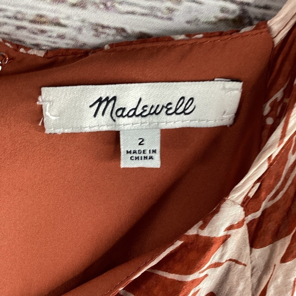 MADEWELL SIZE 2 MINI DRESS SILK TIE FRONT FALL SUNFLOWER‎ GUC - Picture 14 of 15